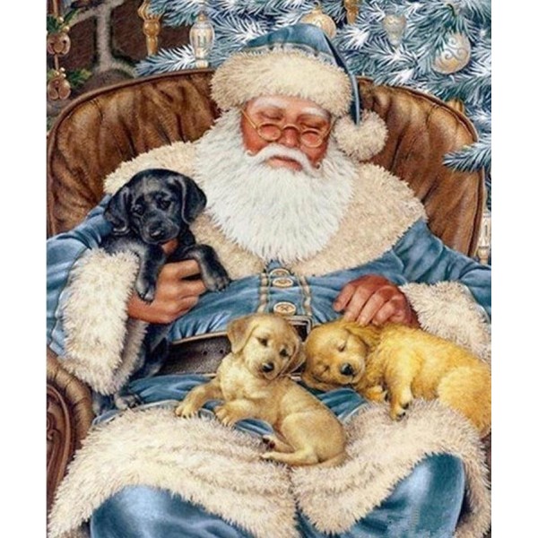 Christmas Dog Santa With Cute Puppies Diamond Painting Dog