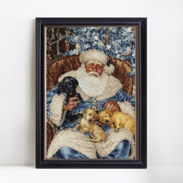 Christmas Dog Santa With Cute Puppies Diamond Painting Dog