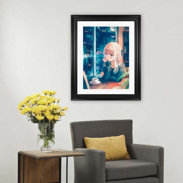 Fantasy Lonely Little Girl In The Coffee Shop Diamond Art