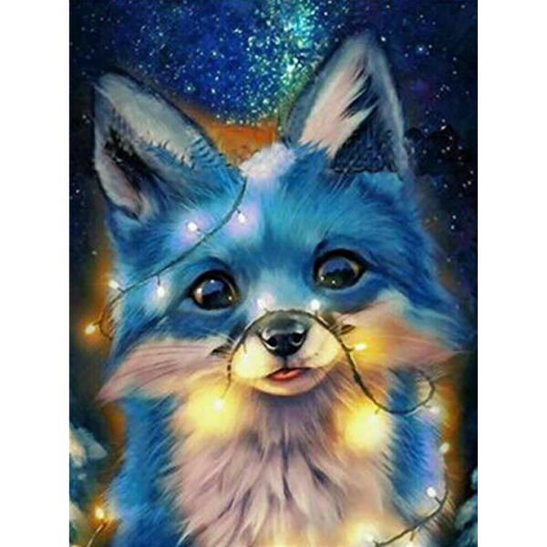 Fantasy Blue Fox Under The Stars Diamond Art
