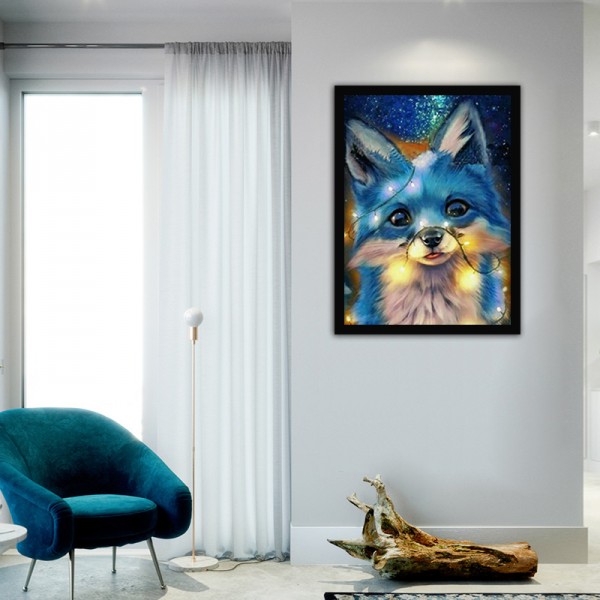 Fantasy Blue Fox Under The Stars Diamond Art