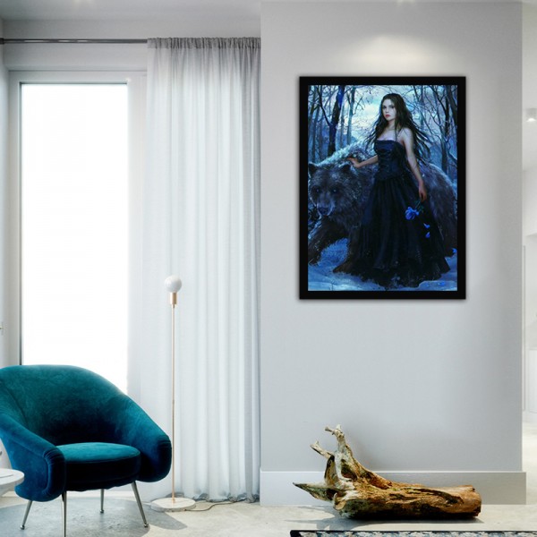 Fantasy Beauty And The Beast In The Snow Diamond Art