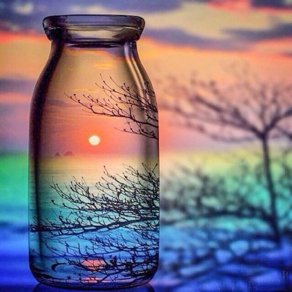 Autumn Sea & Rivers Sunset View Captured In Glass Bottle Sunset